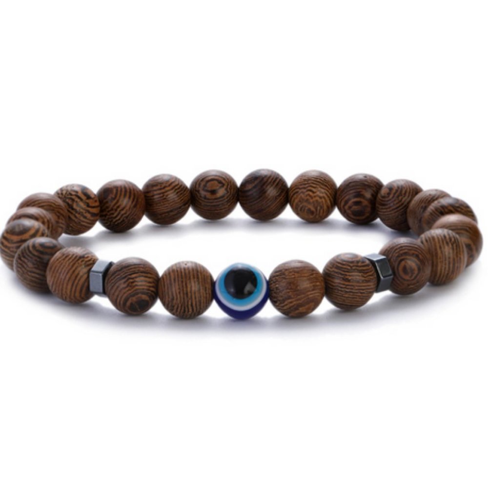Wood Bracelet,Wood Evil Eye Bracelet,8mm Wooden Beads,Men,Women